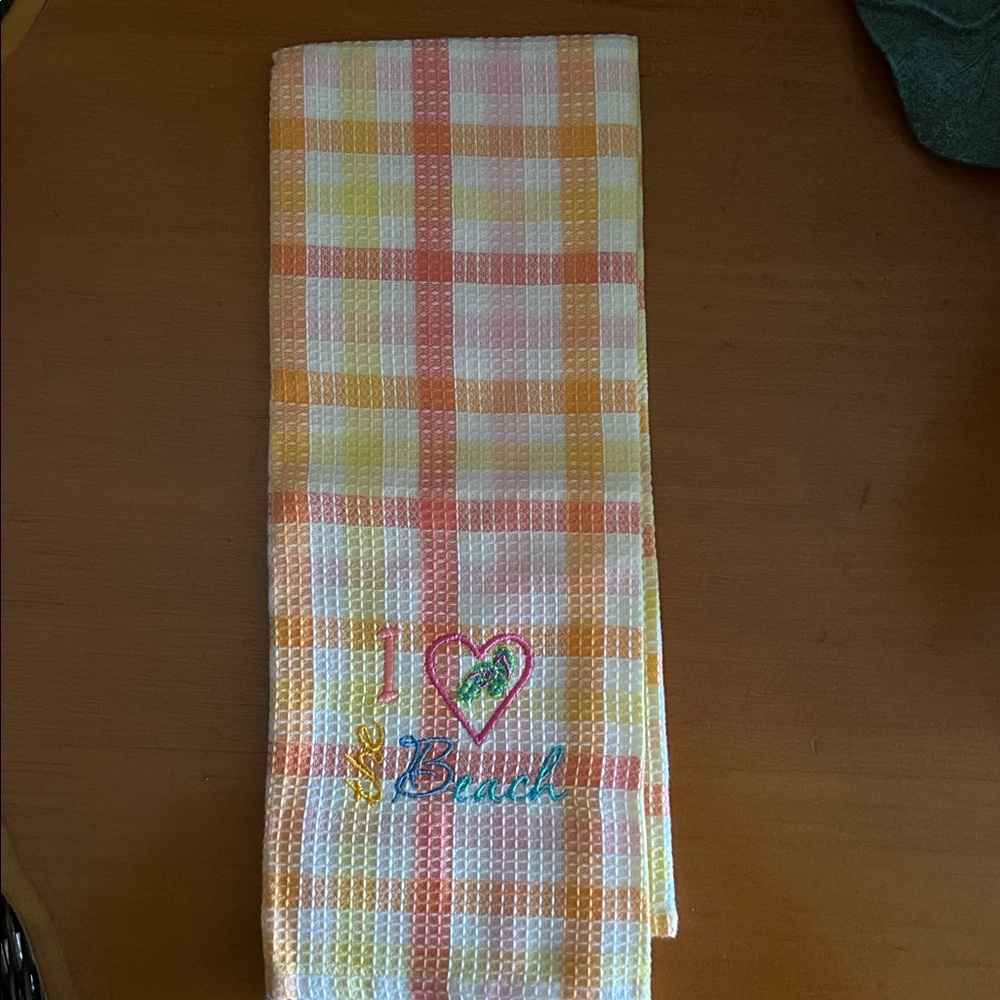 Plaid Kitchen Towel with Embroidery